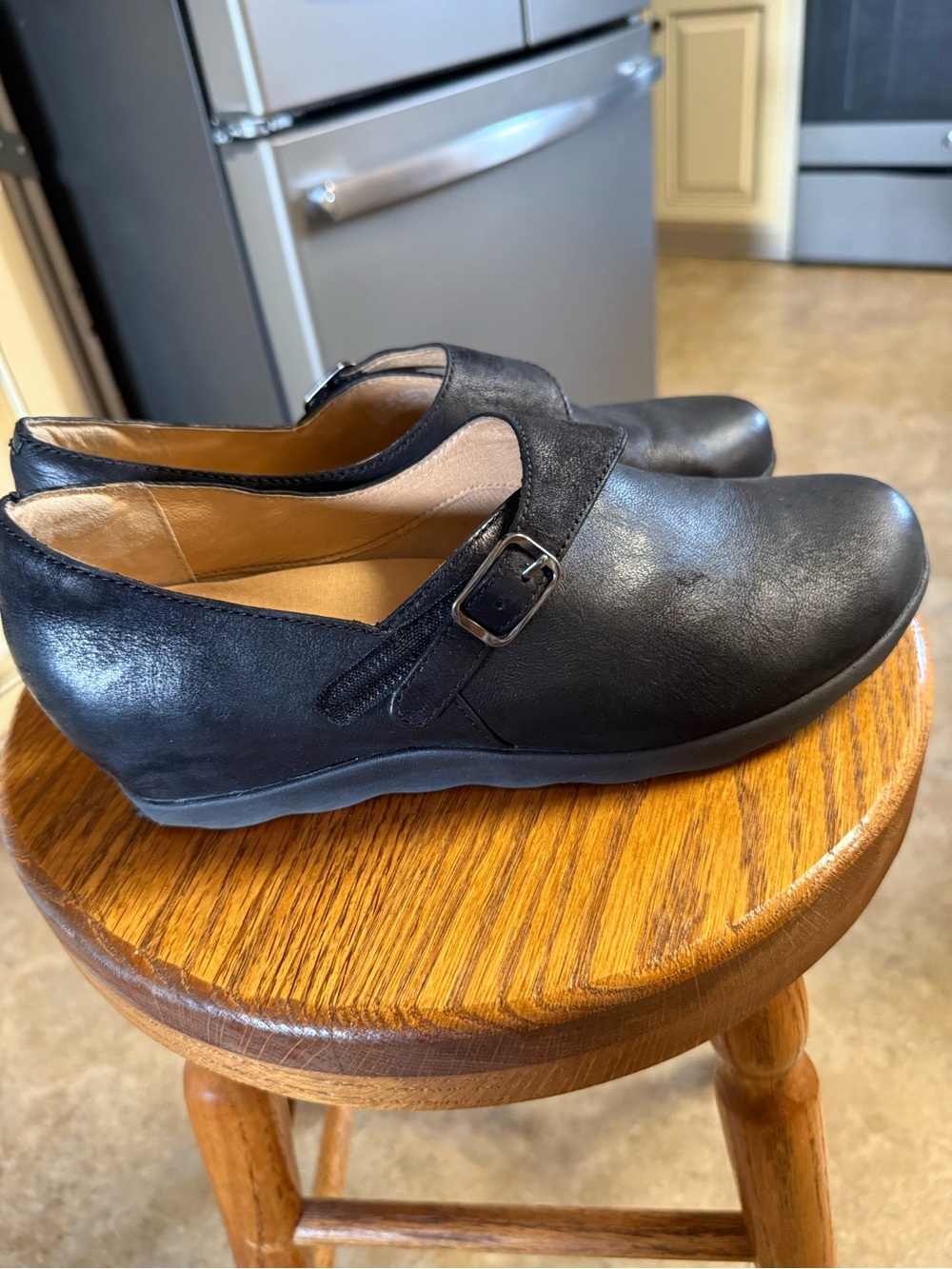 Dansko Black Leather Buckle Slip-On Men’s Loafers